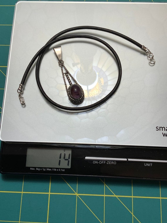 Amethyst Leather Necklace,Sterling Silver Amethys… - image 10