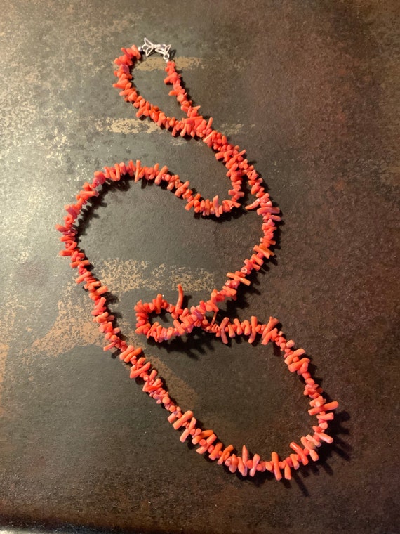 Genuine Coral Beaded Necklace, Antique Coral Oper… - image 1