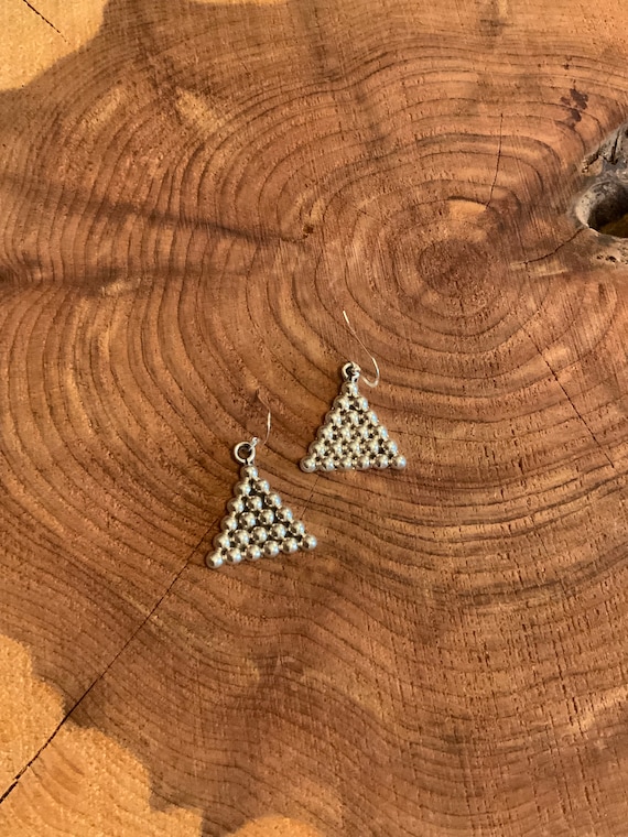 Pebbled Triangle Dangle Earrings, 925 Triangle Ea… - image 3