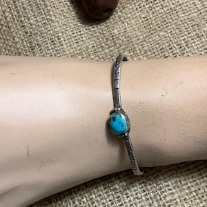 Old Pawn Turquoise Cuff Bracelet, Vintage Hand Stamped Cuff Bracelet, Old Pawn 925 Blue Turquoise Cuff, 925 Turquoise Cuff Bracelet