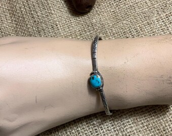 Vintage Turquoise Cuff Bracelet, Hand Stamped Sterling Silver 925