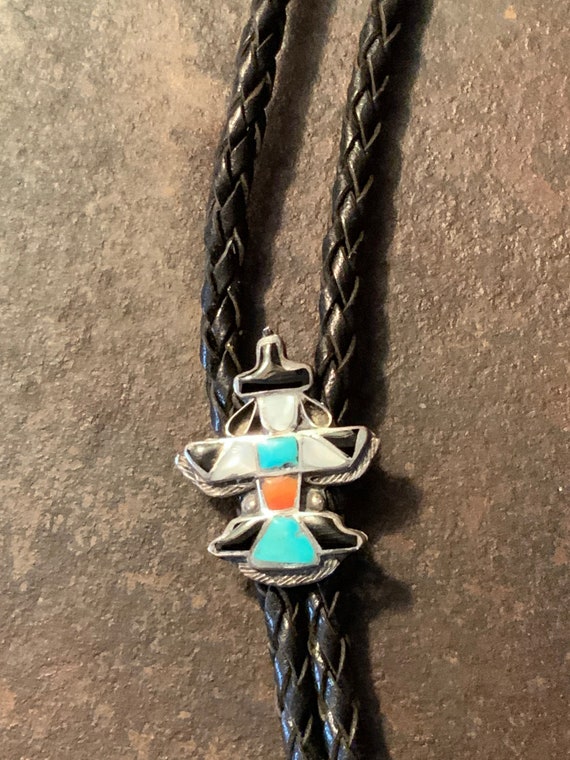 Zuni KnifeWing Bolo Tie, Vintage Zuni Inlay KnifeW