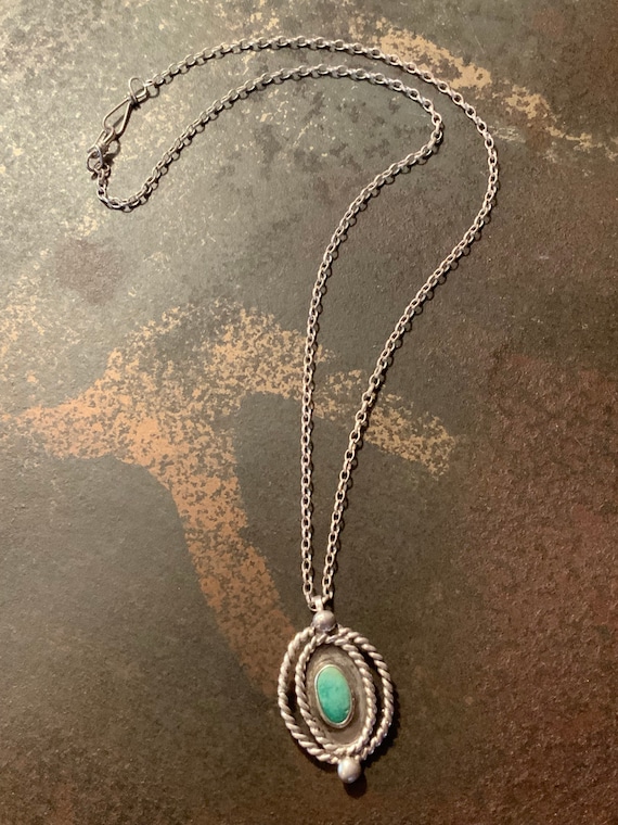 925 Turquoise Pendant Necklace, Vintage Southweste