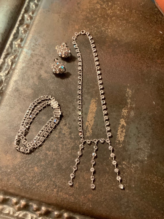 Art Deco Crystal 925 Sterling Silver Jewelry Set