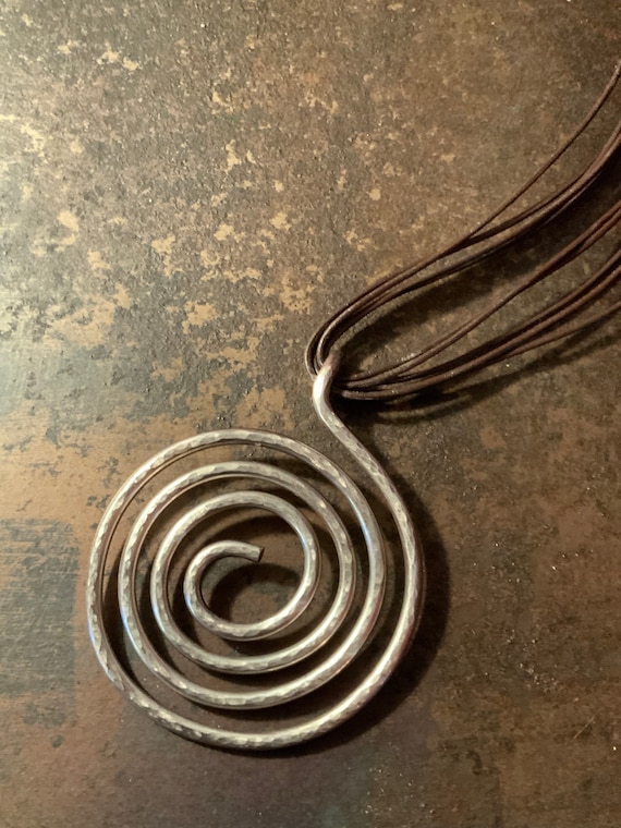 Hand forged 925 Spiral Pendant Leather Necklace, S