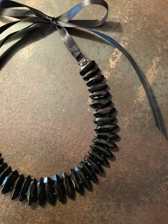 Whitby Jet Collar Necklace, Victorian Black Whitb… - image 5