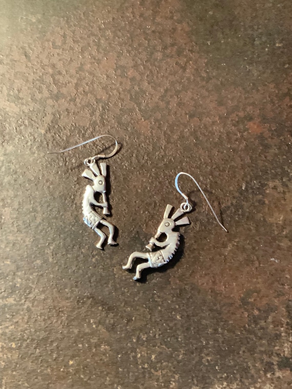 Kokopelli Dangle Earrings, Vintage Sterling Silver