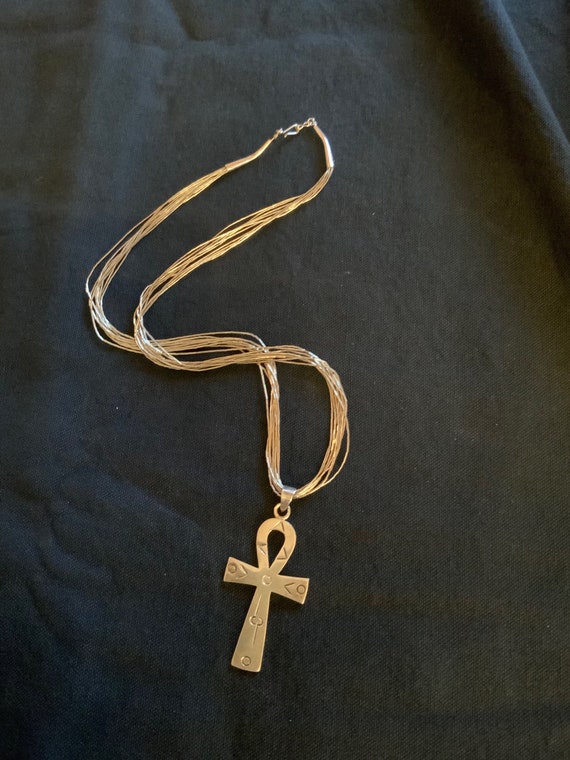 Handmade Cross Pendant Liquid Silver Necklace, Vi… - image 1