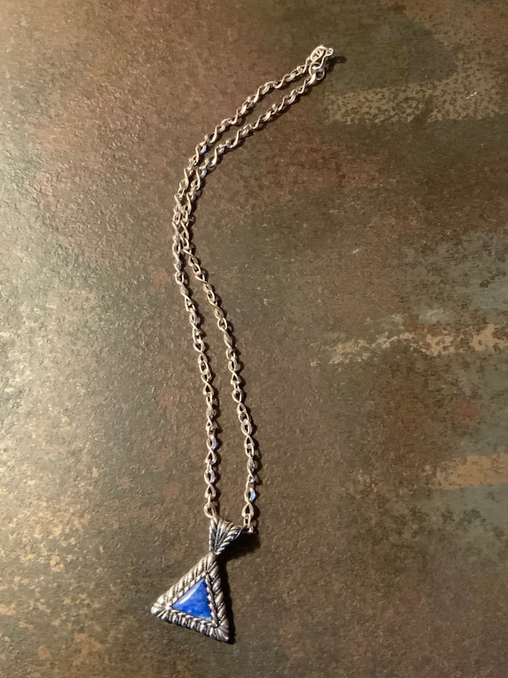 Lapis Lazuli 925 Triangular Pendant Necklace, Vin… - image 1