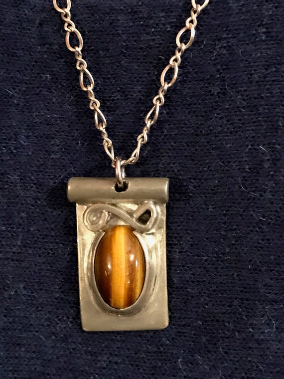 Vintage Tigers Eye Pendant Chain Necklace, Tigers 