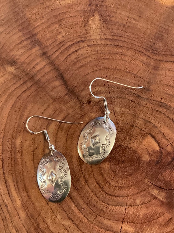 Mexico Concho 925 Stamped Earrings, Concho Stamped