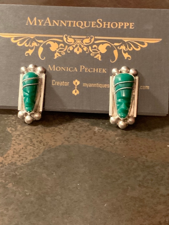 Mexico Onyx Earrings, Vintage 925 Green Onyx Screw