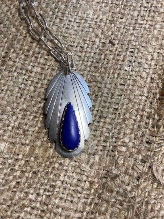 Navajo Blue Pendant Necklace, Vintage Ben Shiley … - image 9