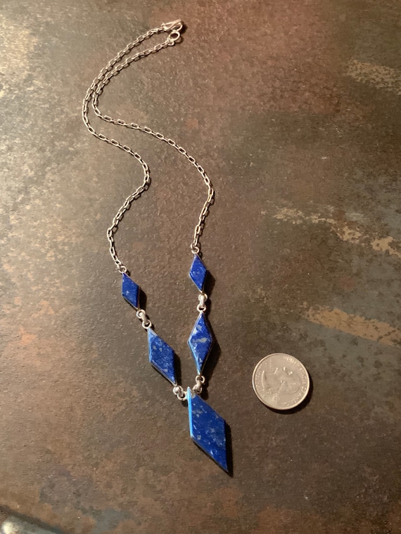 Lapis Lazuli Bib Necklace, Vintage 925 Lapis 5 Cab