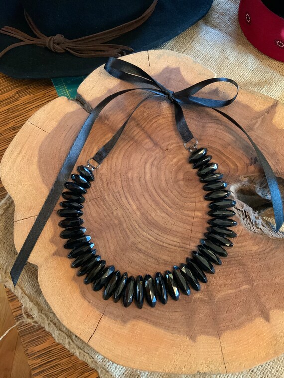 Whitby Jet Collar Necklace, Victorian Black Whitb… - image 8