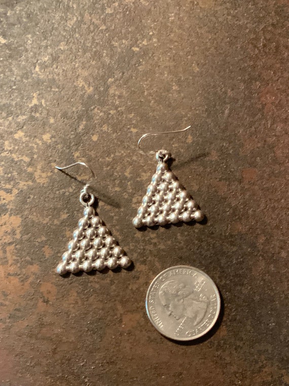 Pebbled Triangle Dangle Earrings, 925 Triangle Ear