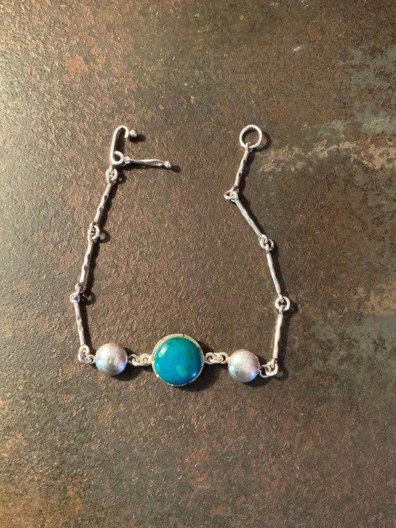 950 Turquoise Stone Link Bracelet, Turquoise Link 