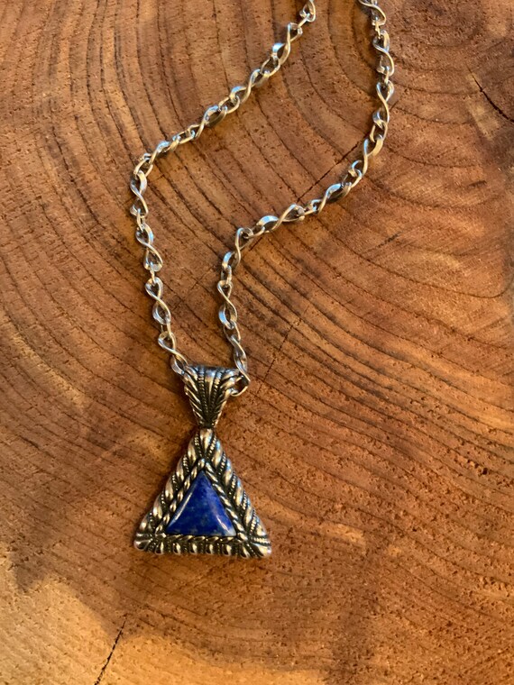 Lapis Lazuli 925 Triangular Pendant Necklace, Vin… - image 5