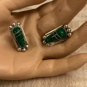 Mexico Onyx Earrings, Vintage 925 Green Onyx Screw back Earrings, Vintage Mexico 925 Earrings, Vintage Onyx Earrings, Mexico Green Onyx