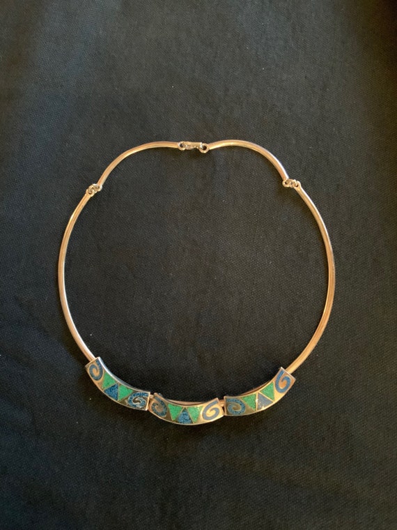 Turquoise Chip Inlay Choker, Mexico Turquoise Chok