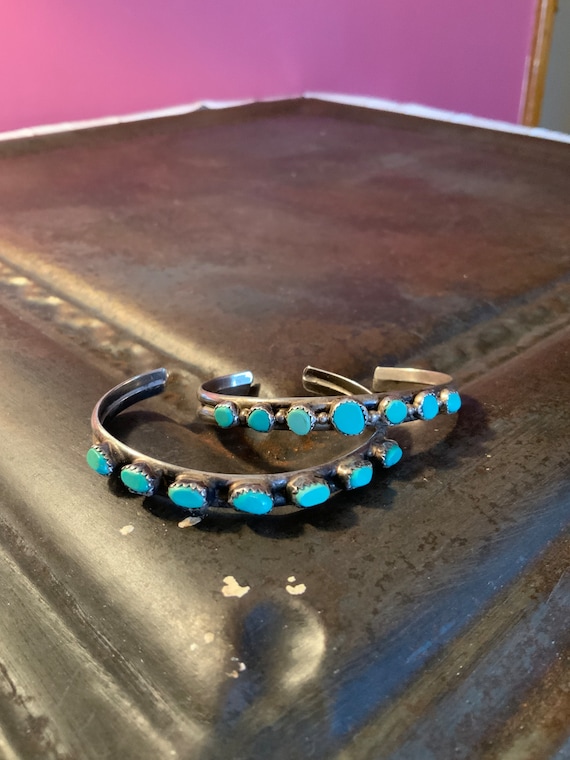 Handmade Turquoise Row Bracelets, Vintage Old Pawn