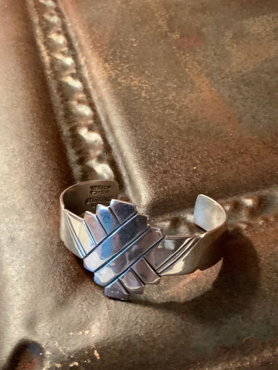 Tribal Cuff Bracelet, Vintage Sterling Silver Cuf… - image 1