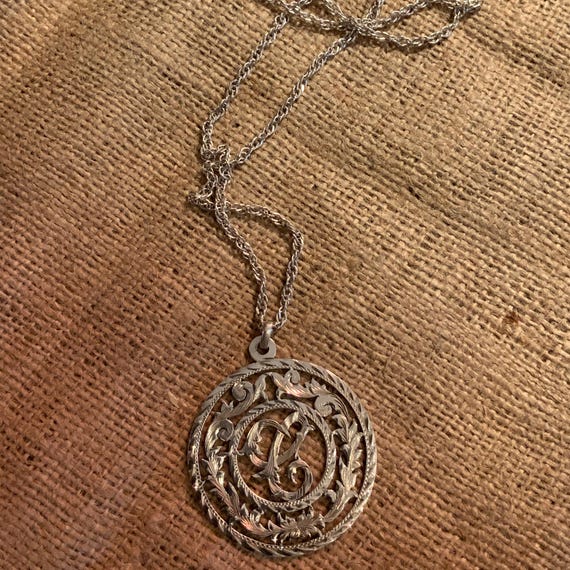 Vintage Mexico Sterling Silver Cutout Pendant Necklace, 24