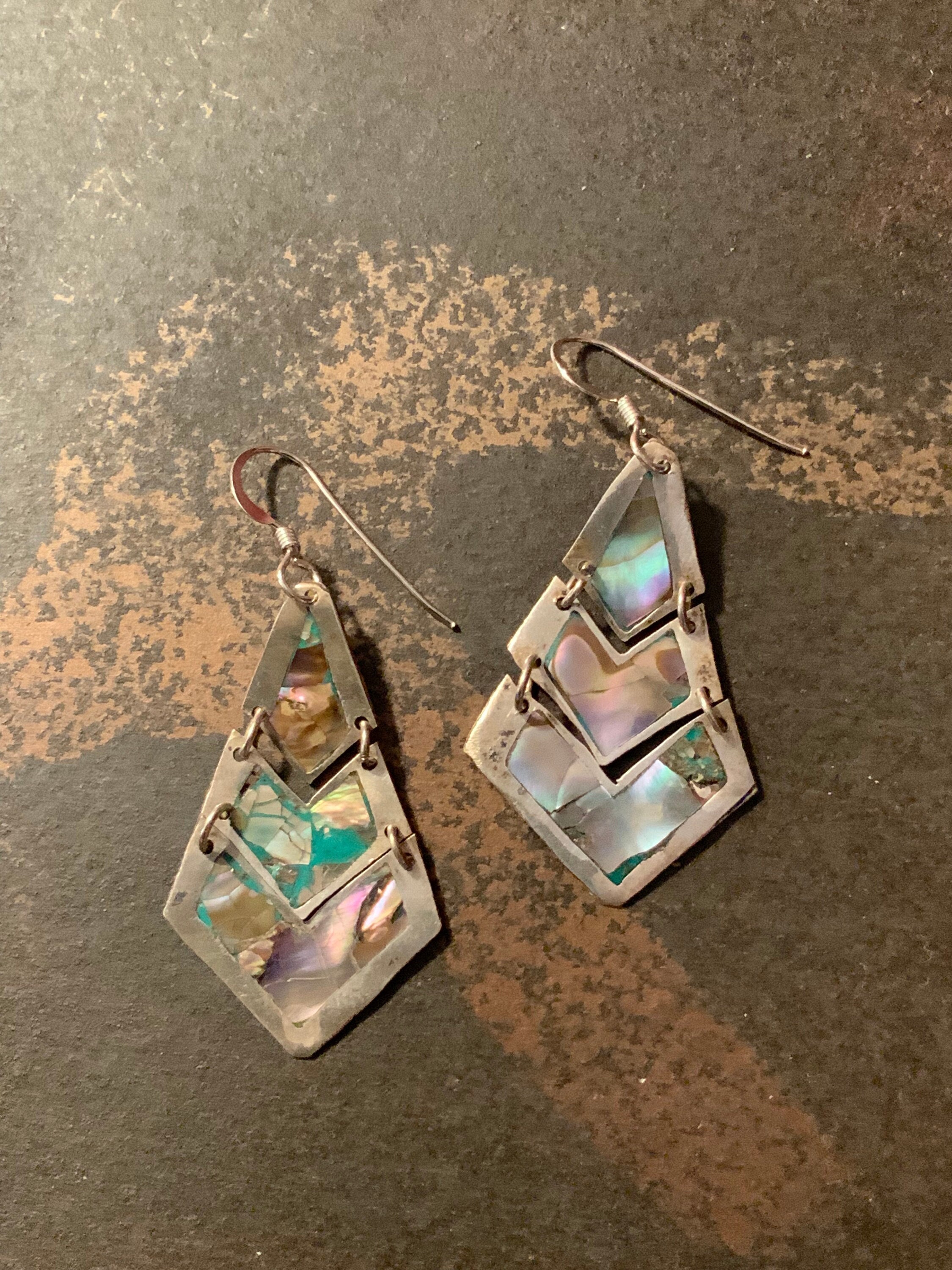 Vintage 3 Section Abalone Earrings Vintage Mexico Sterling - Etsy