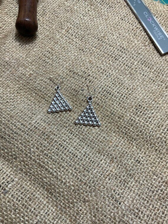 Pebbled Triangle Dangle Earrings, 925 Triangle Ea… - image 4