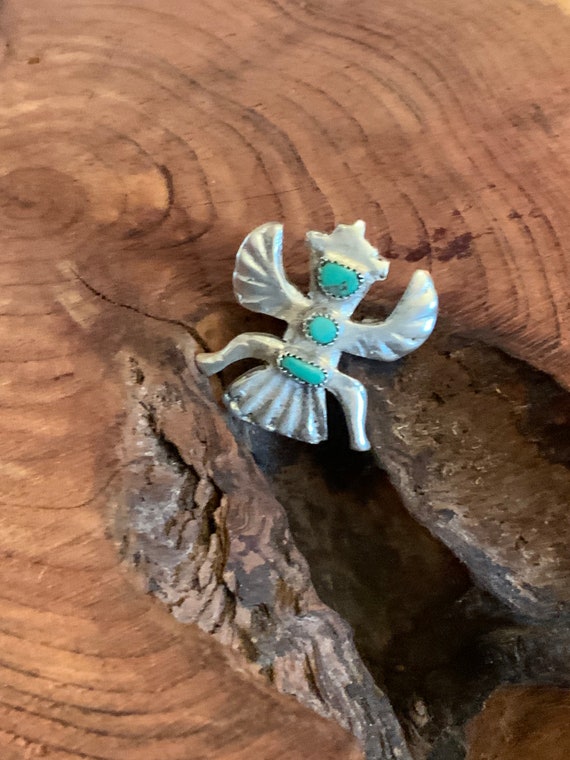 Turquoise KnifeWing Pin, RARE Sandcast Brooch Pin… - image 9