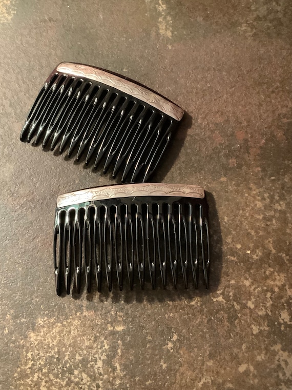 Navajo Stamped Hair Combs, 2 Vintage Stamped Sterl