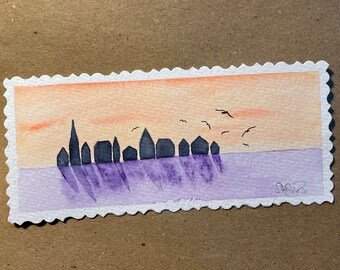 Houses and Birds on the Horizon – Bookmark Original Illustration