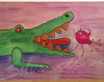 Crocodile & Birdie Postcard Greeting Card