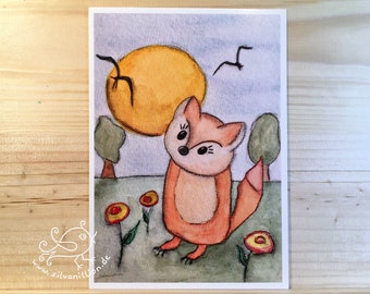 Little fox illustration greeting card postcard