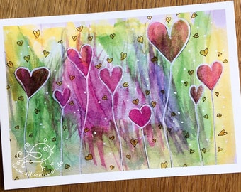 Heart flowers postcard