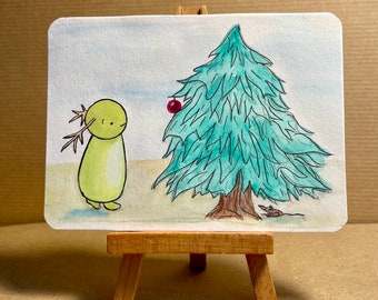 Forest spirit on the Christmas tree – original illustration 9 x 12 cm