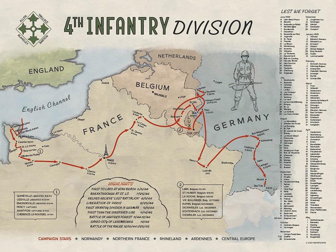 4th Infantry Division Route Map - Rock of the Marne Division - US Army ...