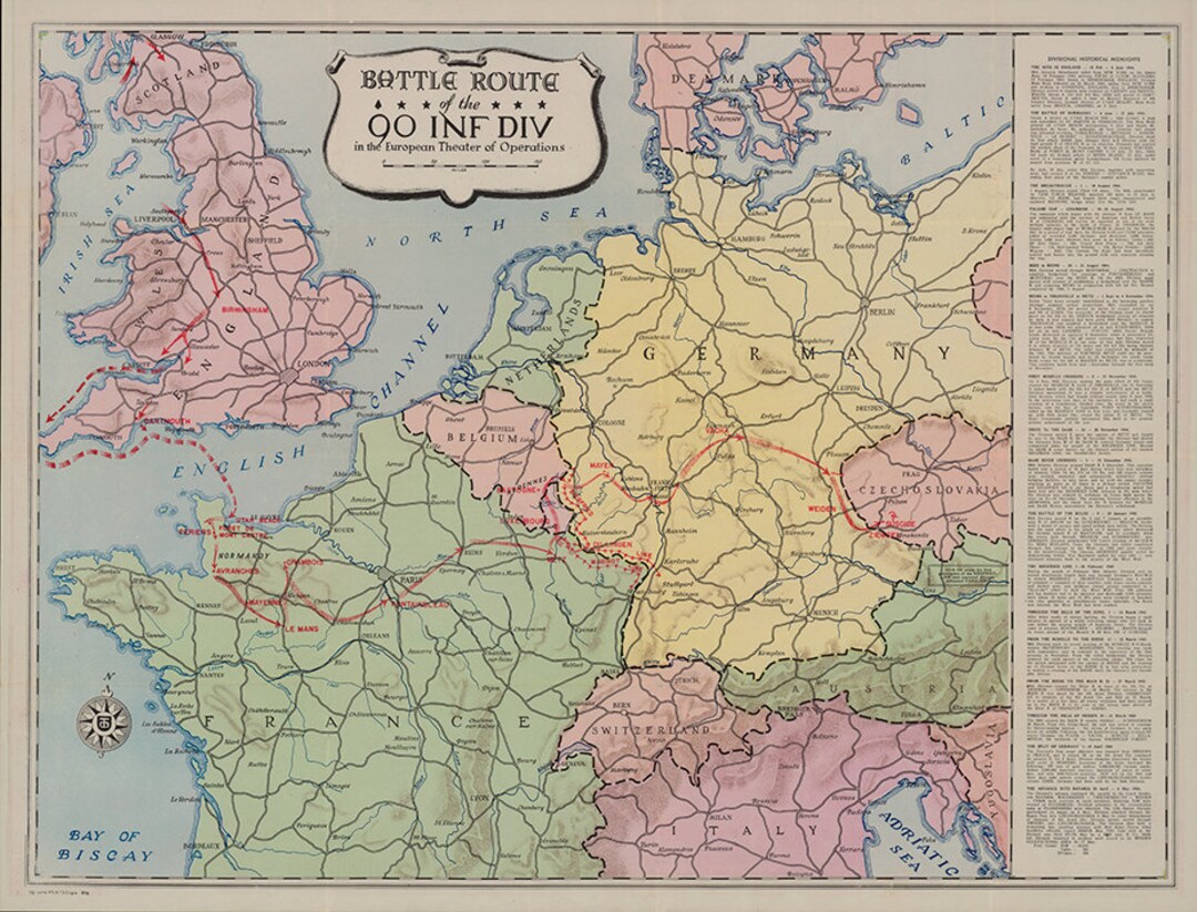 90th Infantry Division Campaign Map - the Tough Ombres - US Army - Etsy