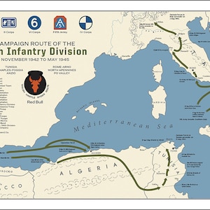 34th Infantry Division Campaign Map - The Red Bull Division - US Army