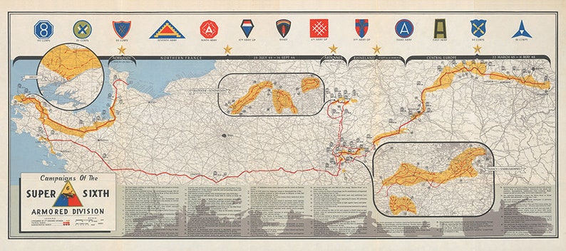 6th Armored Division Campaign Map Super Sixth US Army Etsy