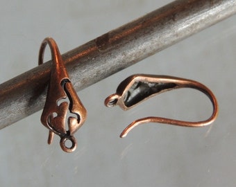 A pair of ear hooks with floral ornament in antique copper