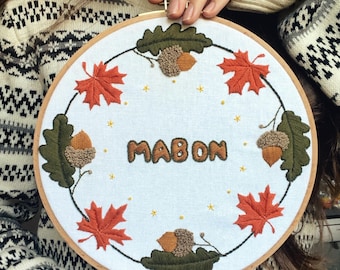 Mabon Embroidery Hoop | Autumn Equinox Wheel of the Year Decor