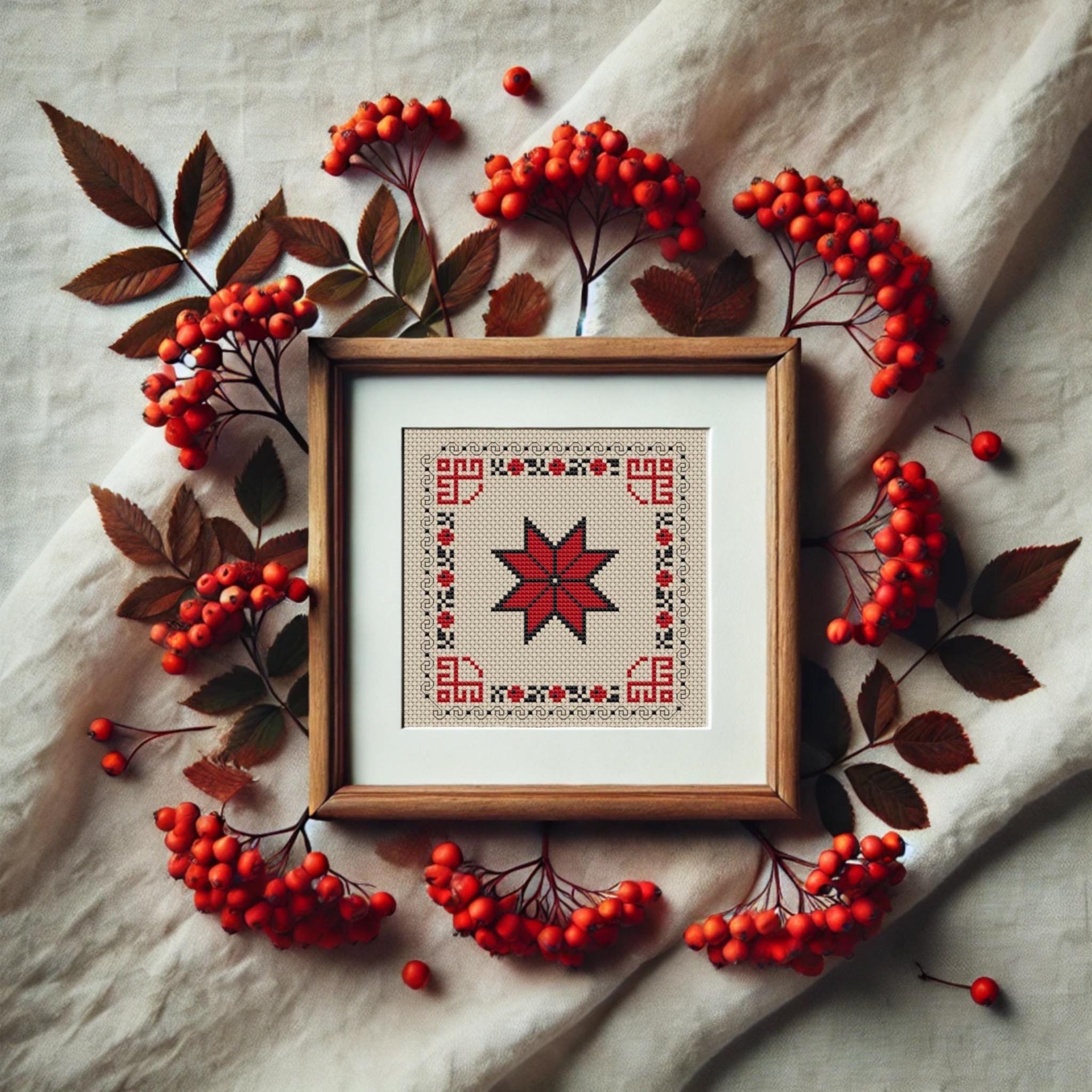 PDF cross stitch pattern / DIY embroidery amulet with Old Slavic symbol Alatyr and Lelnyk for girls Ethnic Ukrainian