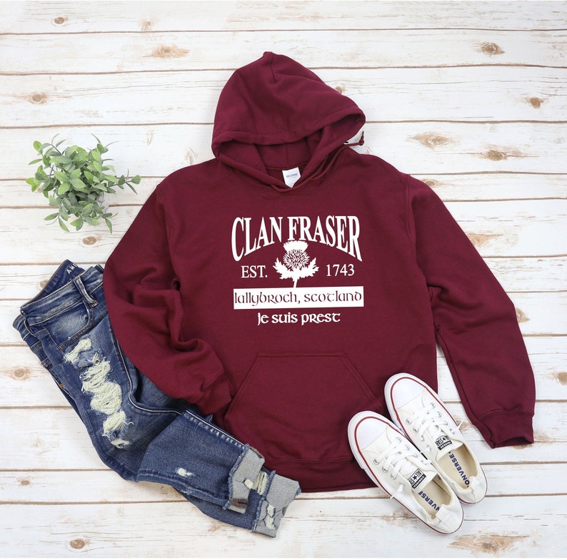 The Clan Fraser Outlander hoodie/Lallybroch sweatshirt/Outlander gifts/Outlander/awesome gift for Outlander fan/Je suis prest/Outlander fan Cardinal Red