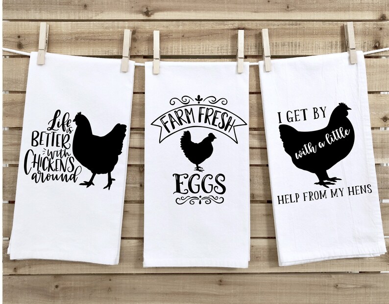 Funny Chicken Themed Kitchen Towels/farm Fresh Eggs/ I Get by Etsy