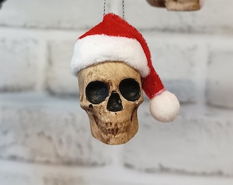 Santa Hat Skull Bauble: Gothic Christmas Tree Ornament