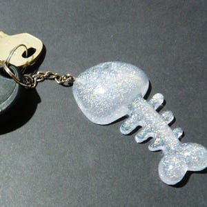 Fish Bone Key ring, Resin Fish skeleton Charm,