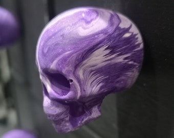 Purple Marble Effect Skull Knobs, Skull drawer Pulls, Made to Order