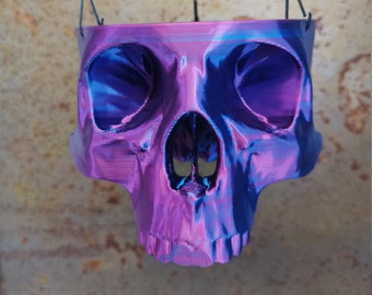 3D Printed hanging Skull Pot, Red Printed Skull