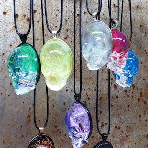 Skull Resin Necklace, Iridescent Skull Pendant